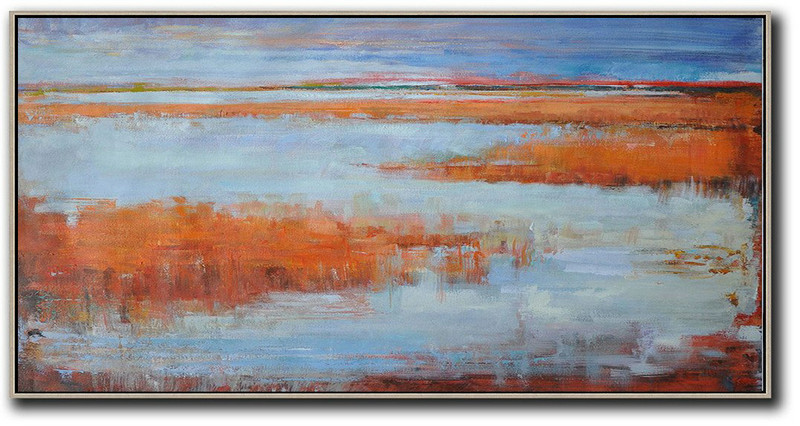 Original Extra Large Wall Art,Panoramic Abstract Landscape Painting,Large Abstract Art Handmade Acrylic Painting Purple,Orange,Purple Grey,Red